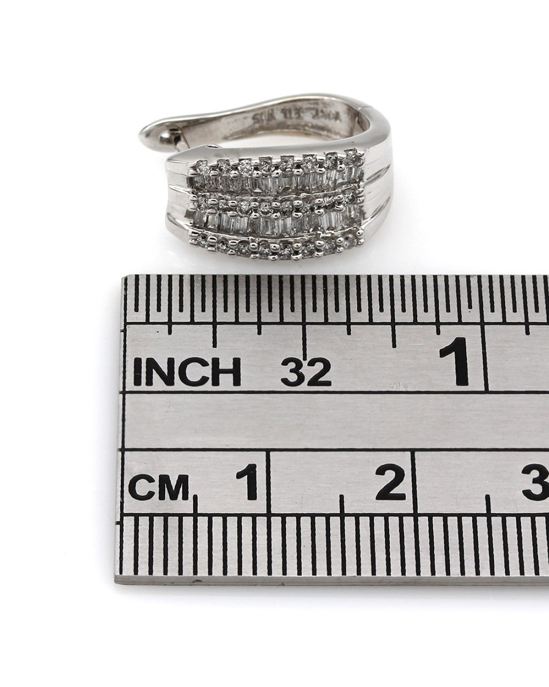 Alternating Round and Baguette Diamond Huggie Earrings in 14kw