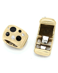 Round Diamond and Onyx Clip Back Earrings in High Polish 18k Yellow Gold