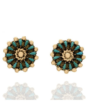 Bead Edge Turquoise Stud Earrings