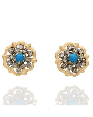 Turquoise and Diamond Cluster Stud Earrings