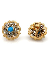 Turquoise and Diamond Cluster Stud Earrings