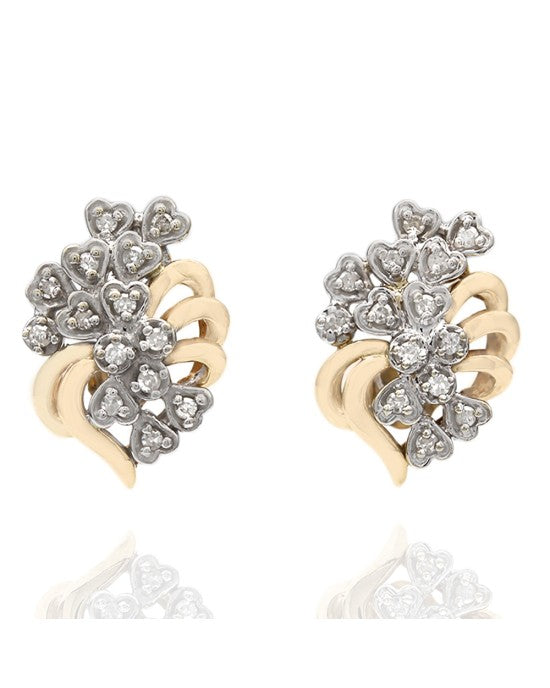 Diamond Heart Cluster Earrings in Gold