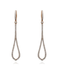 Elongated Tear Drop Dangle Earrings with Round Diamonds in 18k Rose Gold