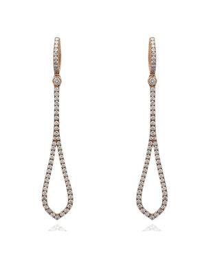 Elongated Tear Drop Dangle Earrings with Round Diamonds in 18k Rose Gold