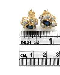 Sapphire and Diamond Pave Leaf Earrings in Gold