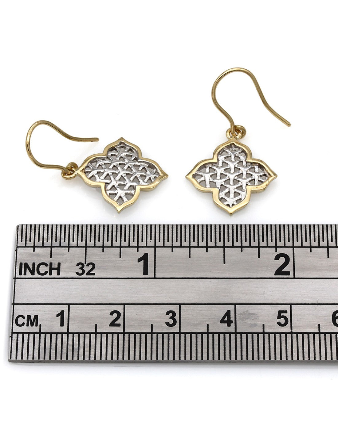 2 Tone Quatrefoil Drop Earrings