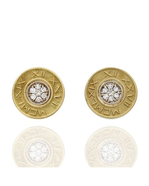 Roman Numeral Diamond Disk Stud Earrings