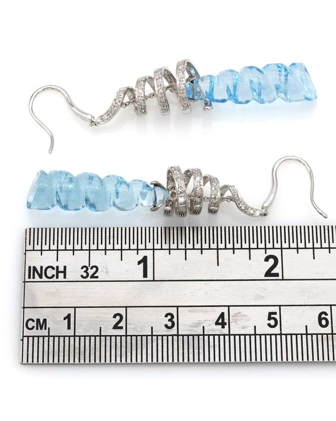 Diamond and Blue Topaz Corkscrew Dangle Earrings