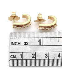 Ruby and Diamond J Hoop Earrings in 14k Yellow Gold