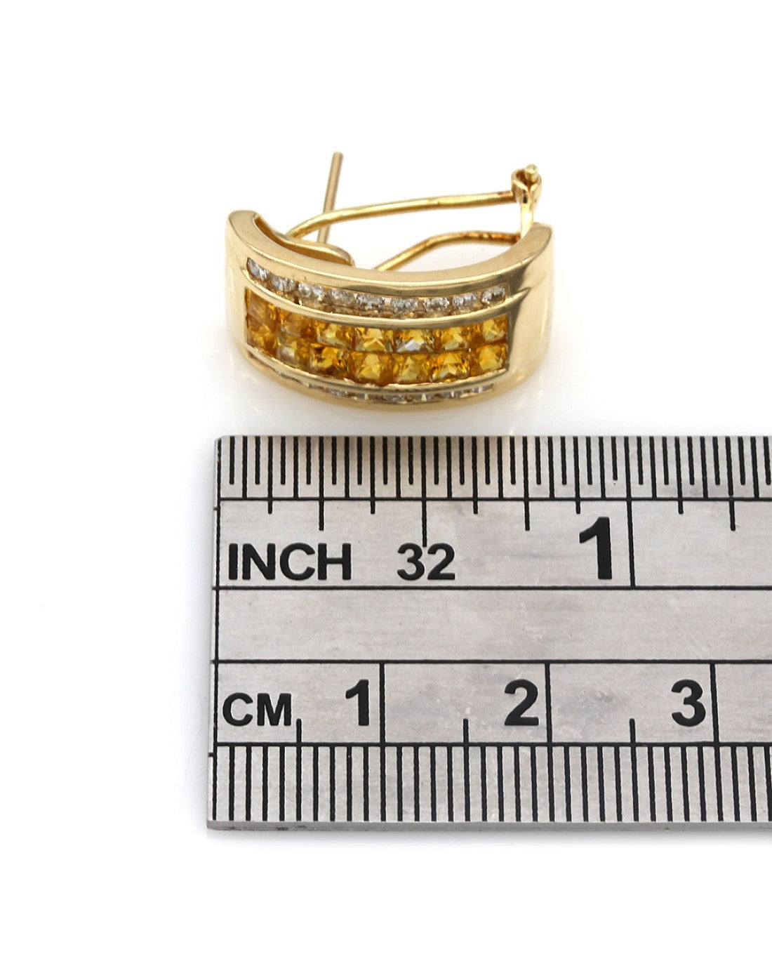 4 Row Yellow Sapphire and Diamond Curved Earrings