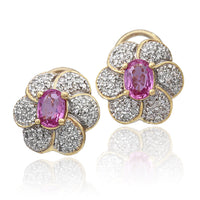 Pink Sapphire and Diamond Pave Flower Earrings