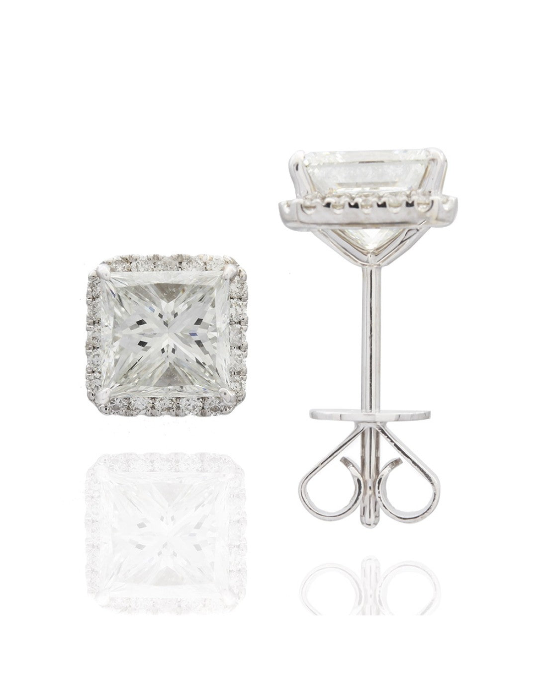GIA Certified Princess Diamond Square Halo Stud Earrings