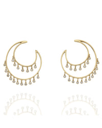 Double Circle Hoop Diamond Dangle Earrings