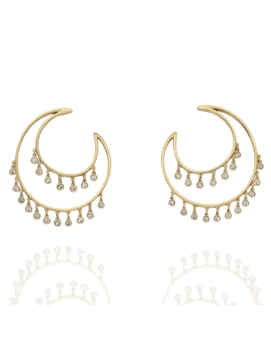 Double Circle Hoop Diamond Dangle Earrings