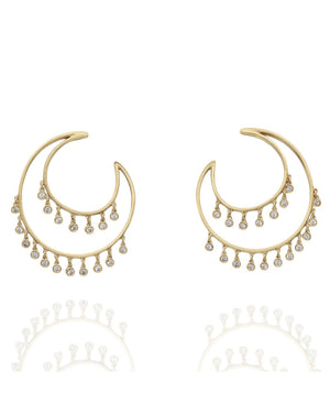 Double Circle Hoop Diamond Dangle Earrings