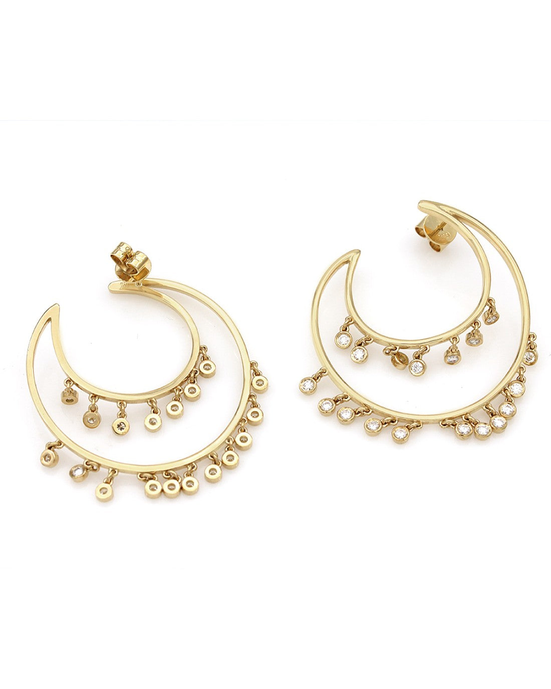 Double Circle Hoop Diamond Dangle Earrings
