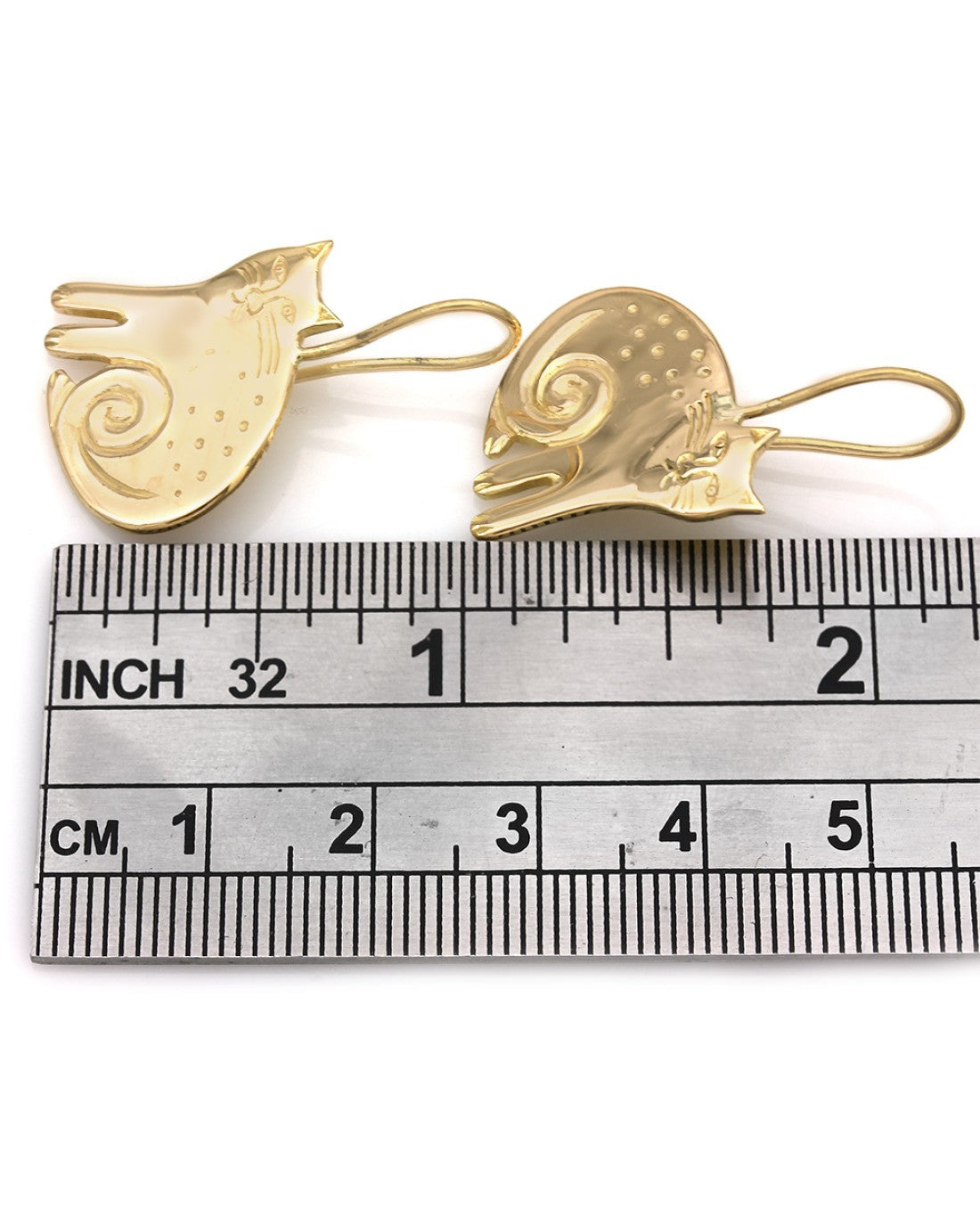 Etched Cat Drop Earrings in Gold