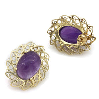 Amethyst Scroll Edge Oval Earrings