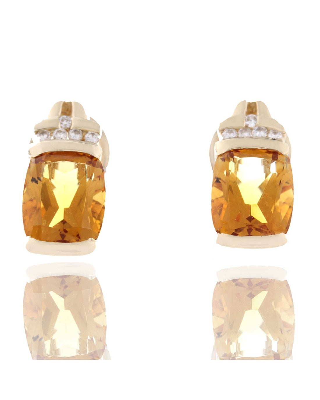 Rectangular Citrine Earrings with Diamond Accents