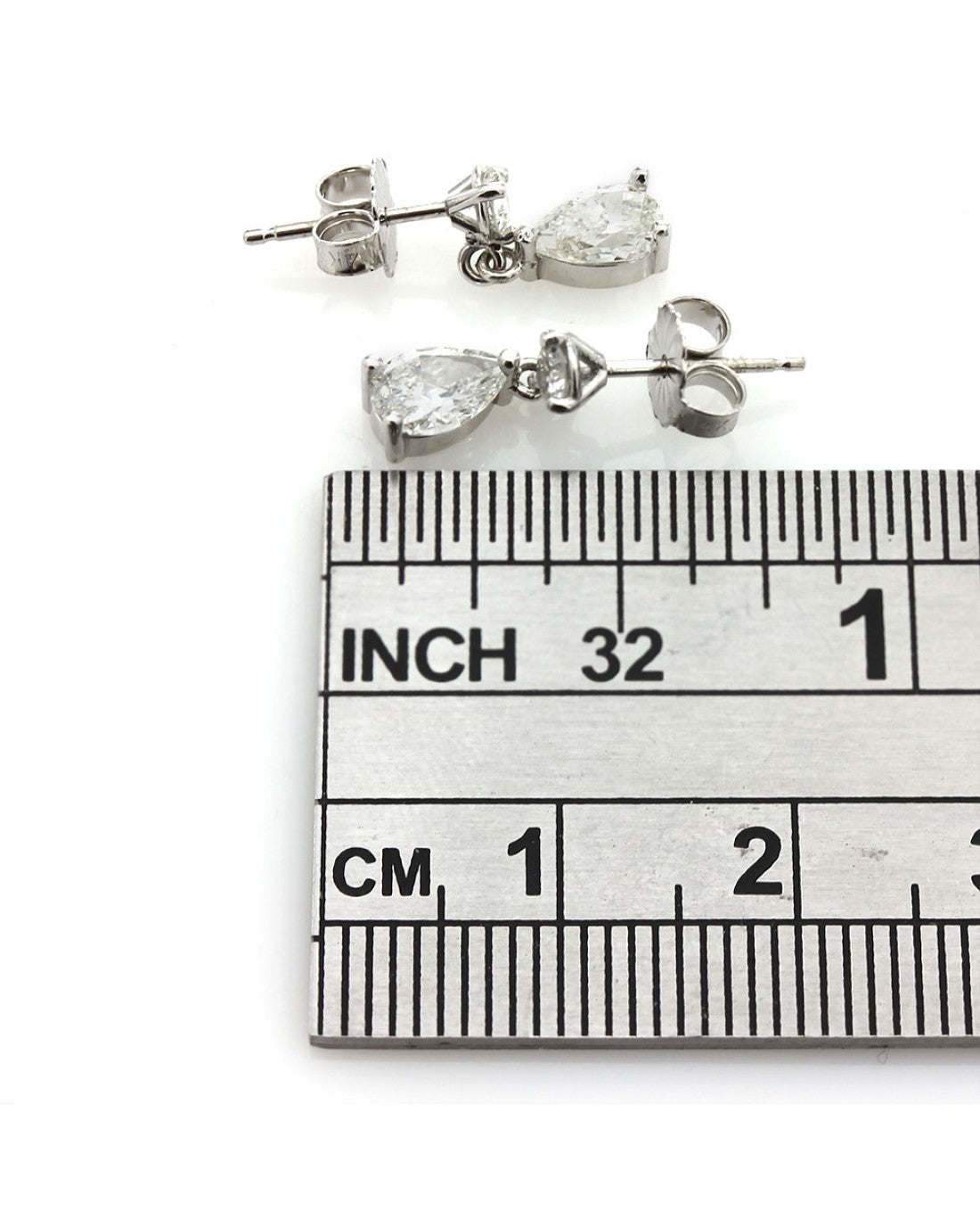 Pear and Round Diamond Drop Earrings