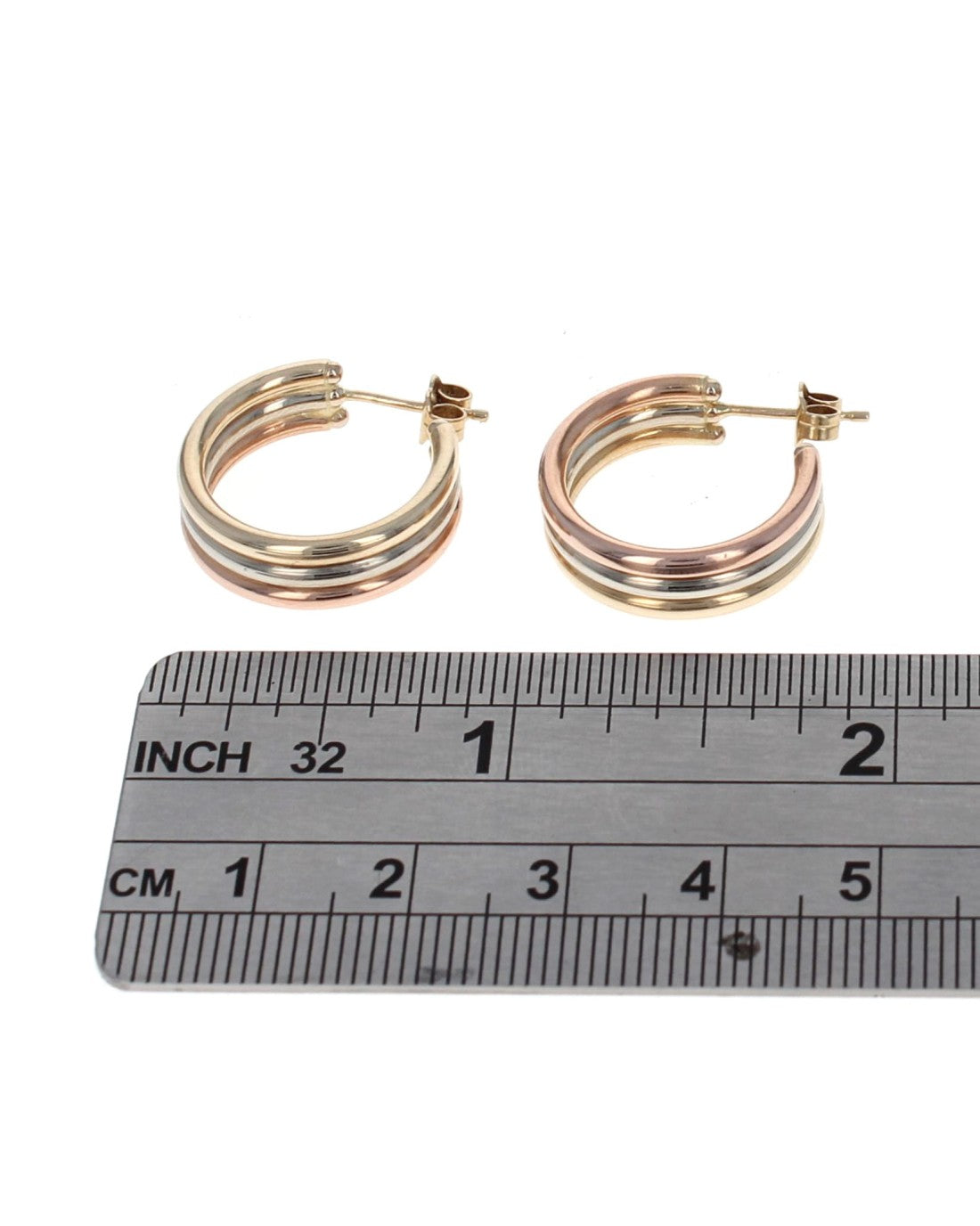 Triple Hoop Earrings in Yellow, White, and Rose Gold
