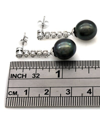 Black Tahitian Pearl and Diamond Drop Earrings in White Gold