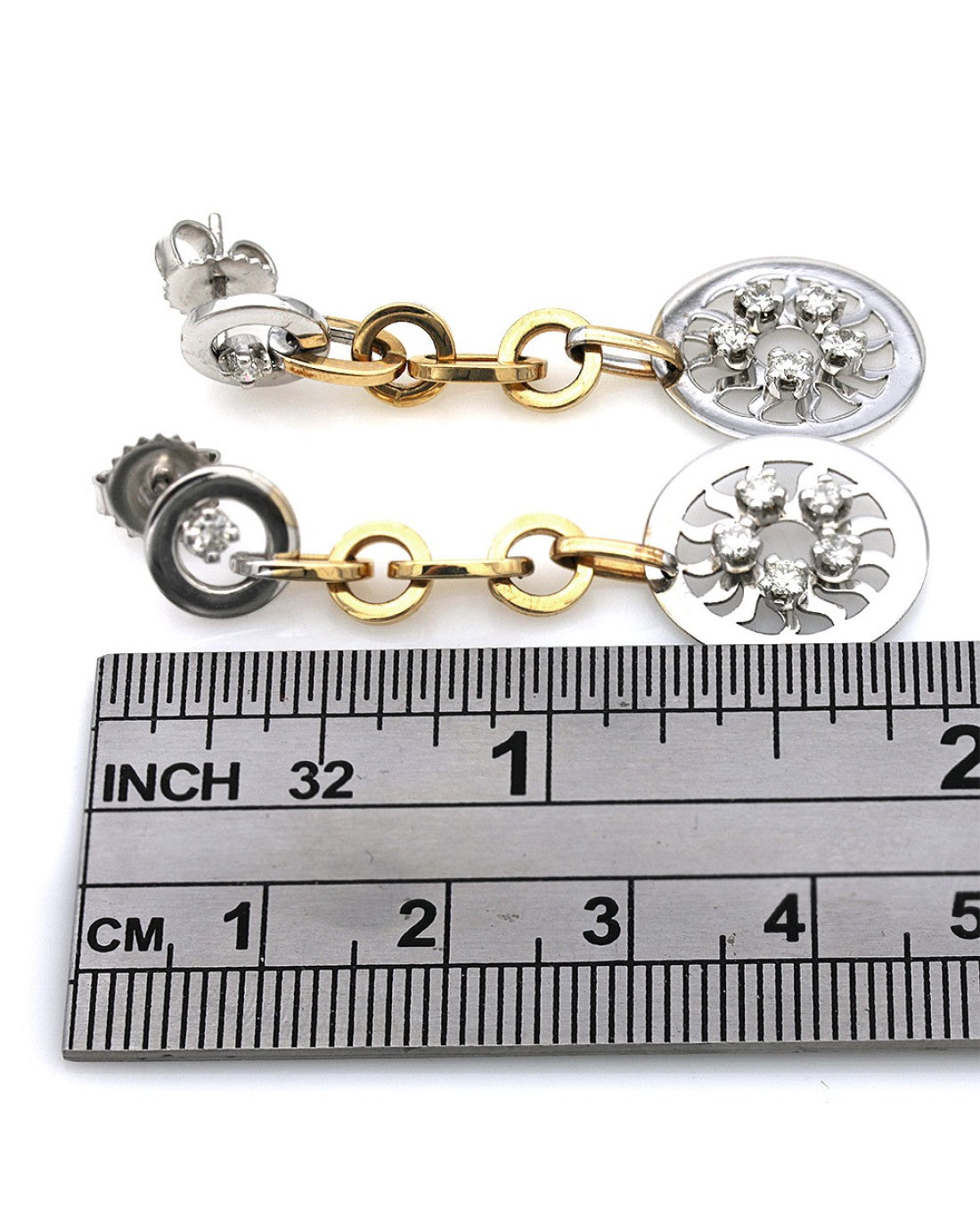 Diamond Open Circle Link Dangle Earrings