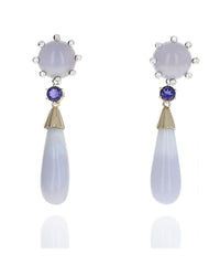Chalcedony, Iolite, Agate and Diamond Dangle Earrings