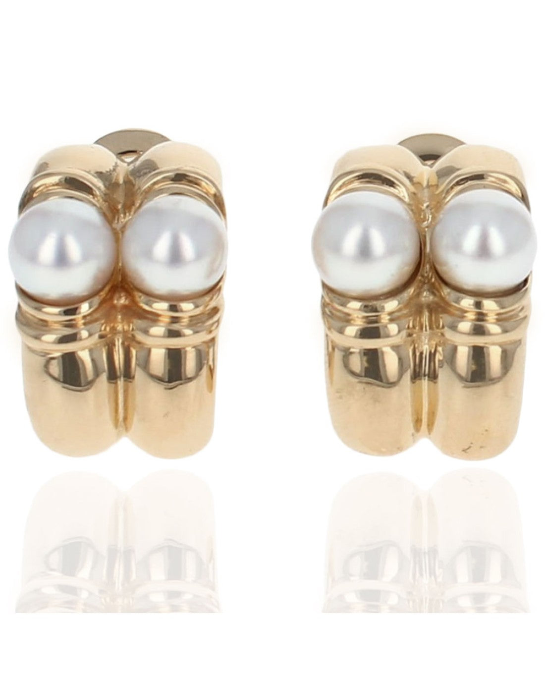 Vintage Bvlgari Pearl Semi Hoop Earrings in Yellow Gold