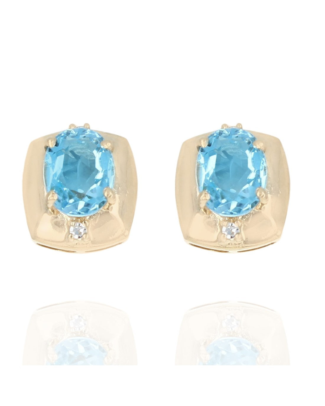 Oval Swiss Blue Topaz Diamond Accent Stud Earrings