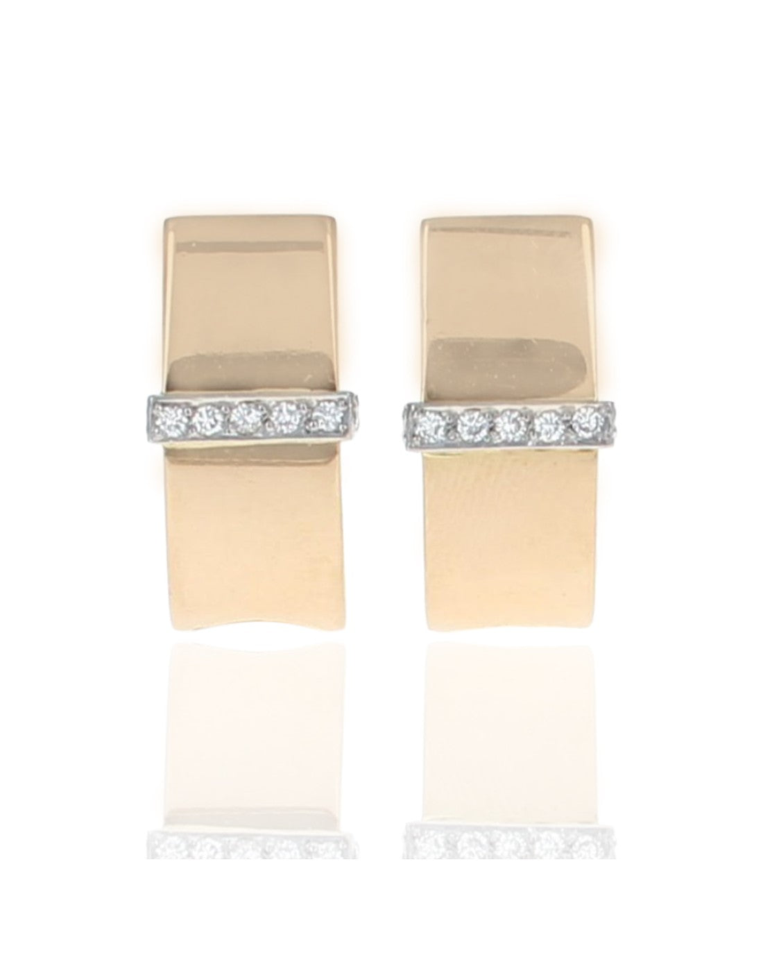 Toni Cavelti Diamond Curved Earrings in Yellow Gold and Platinum