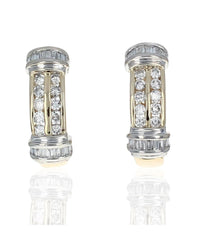2 Row Round and Baguette Diamond J Earrings
