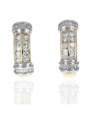 2 Row Round and Baguette Diamond J Earrings