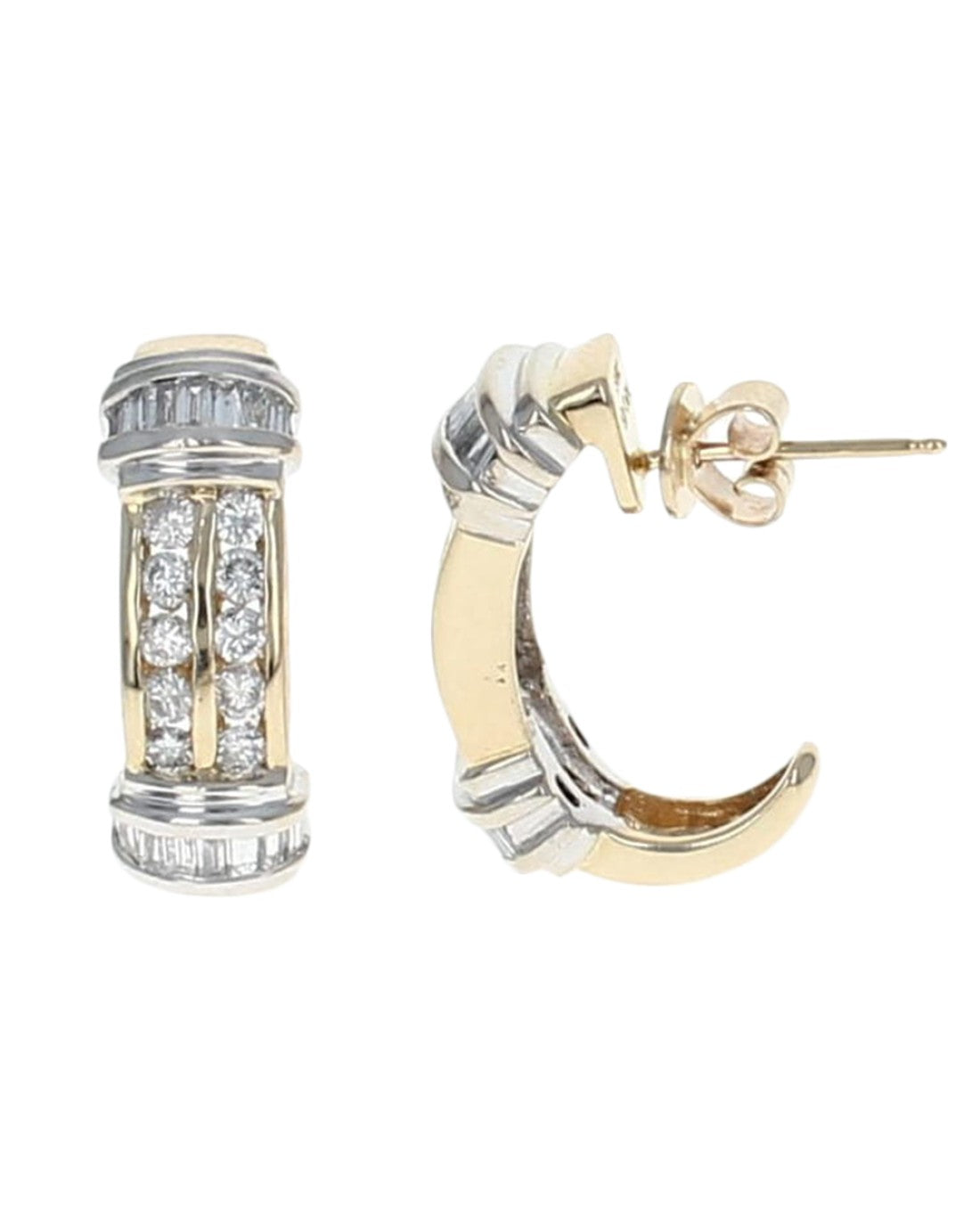 2 Row Round and Baguette Diamond J Earrings
