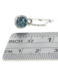 Irradiated Blue Diamond Halo Charm Drop Earrings