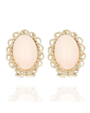 Oval Pink Coral Scalloped Edge Clip On Earrings