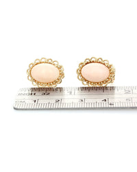 Oval Pink Coral Scalloped Edge Clip On Earrings