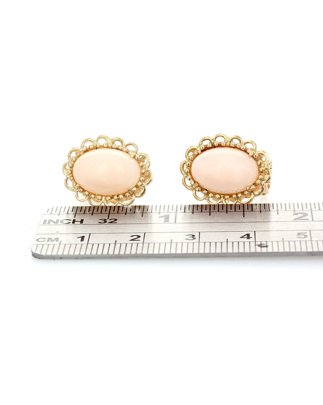 Oval Pink Coral Scalloped Edge Clip On Earrings