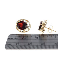 Oval Garnet Cut Out Stud Earrings