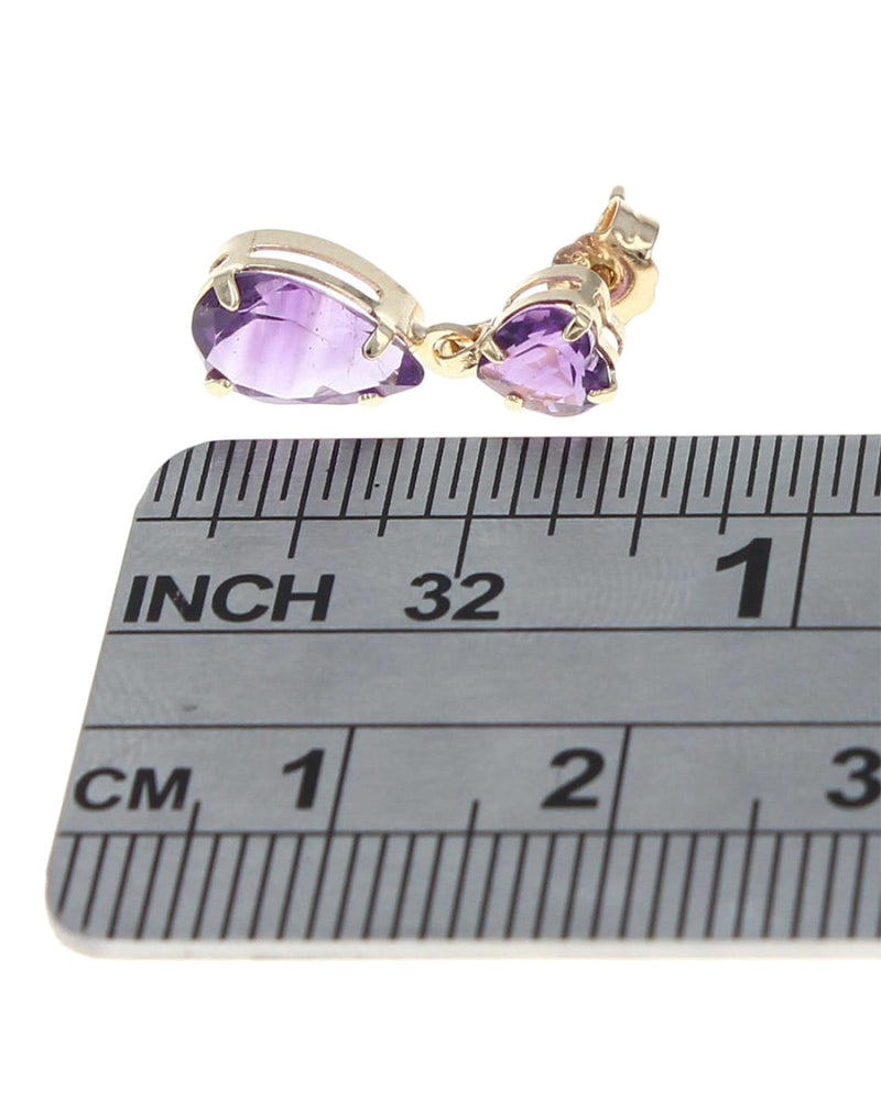 Pear and Heart Shaped Amethyst Drop Earrings