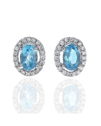 Swiss Blue Topaz and Diamond Halo Studs