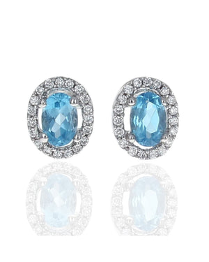 Swiss Blue Topaz and Diamond Halo Studs