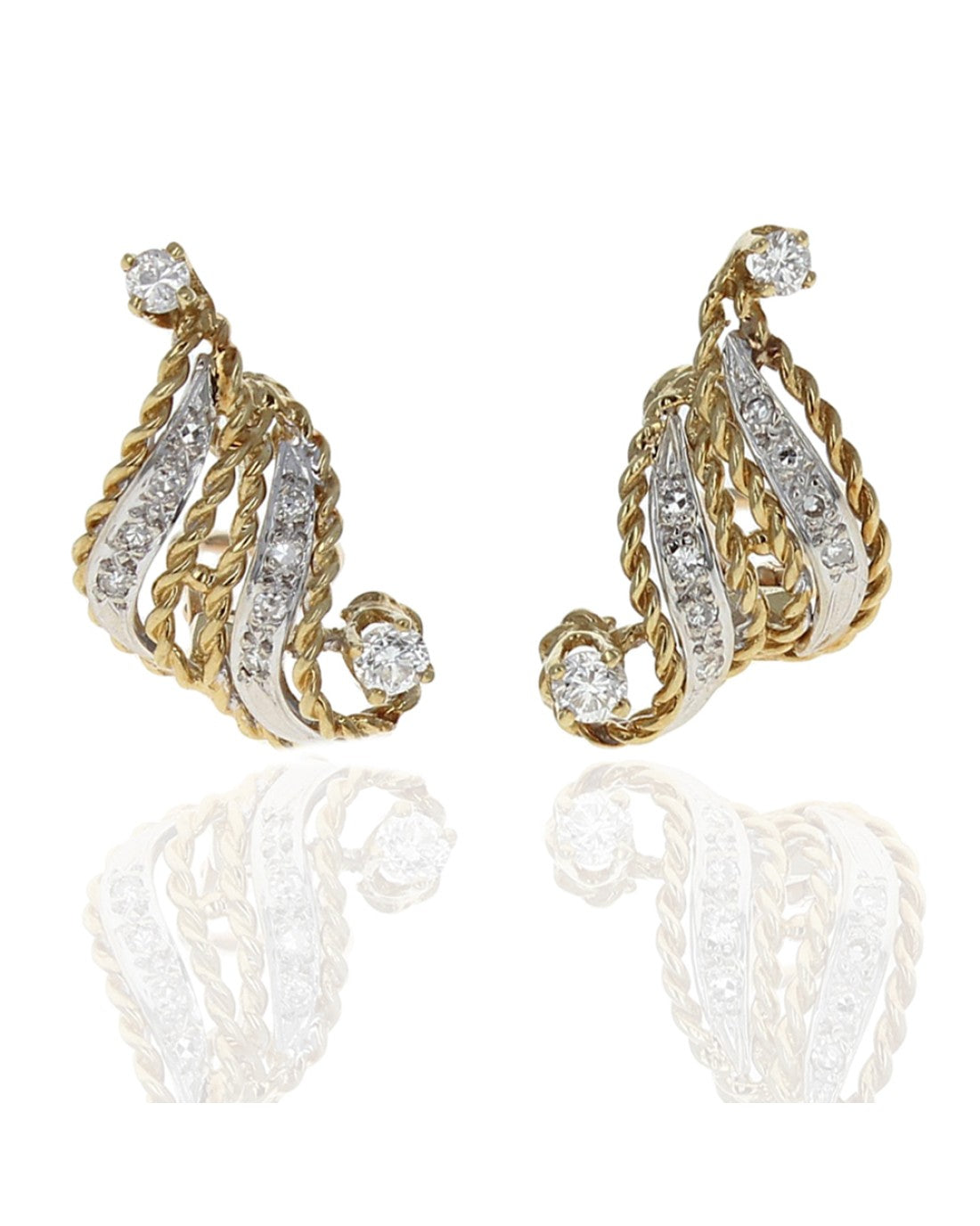 2 Row Rope Motif Diamond Earrings