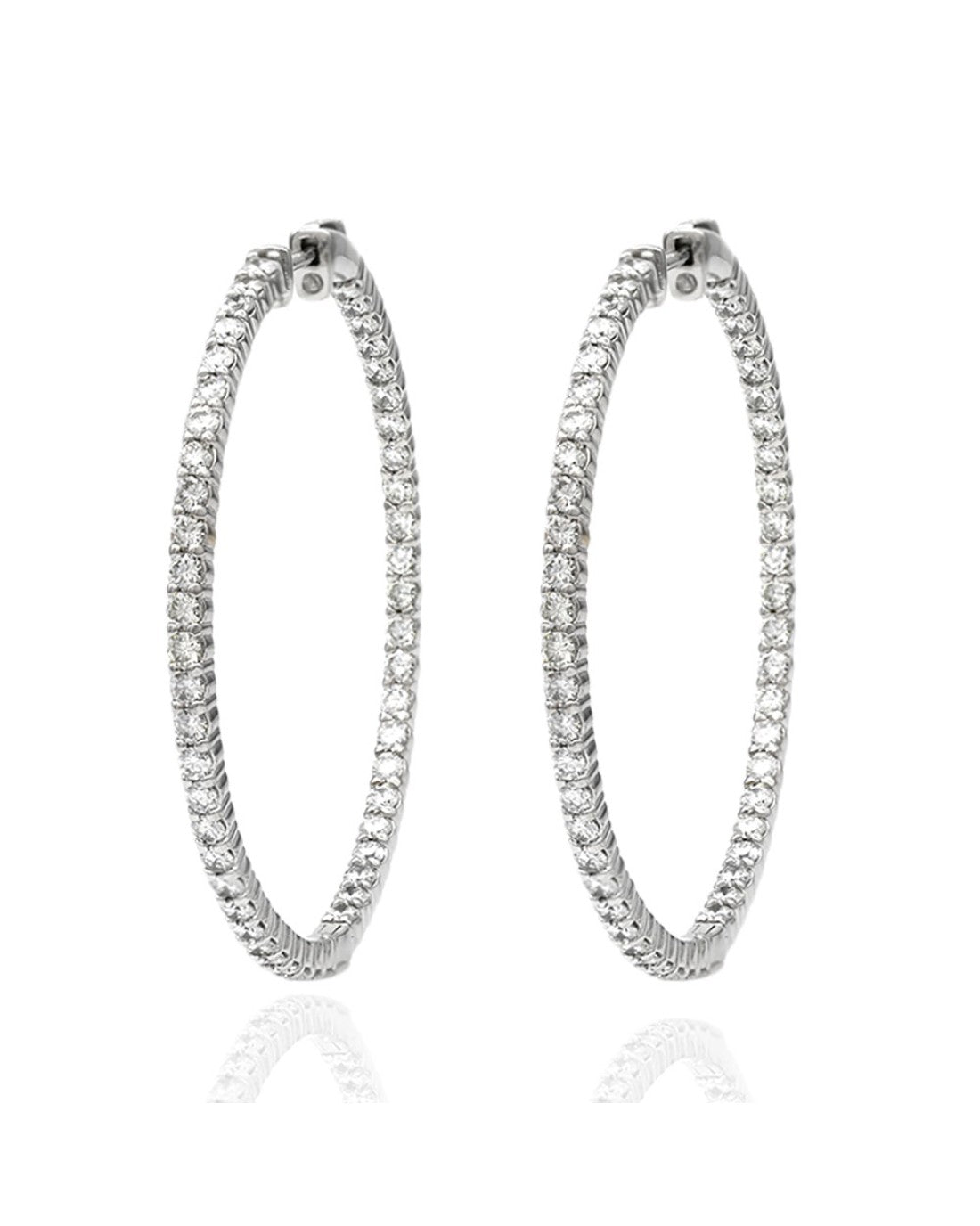 Diamond Inside Outside Hoop Earrings in White Gold