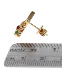Ruby, Sapphire, Emerald Trio Diamond Drop Earrings