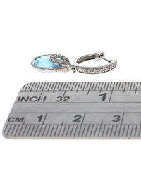 Pear Shaped Blue Topaz Cabochon and Diamond Drop Earrings