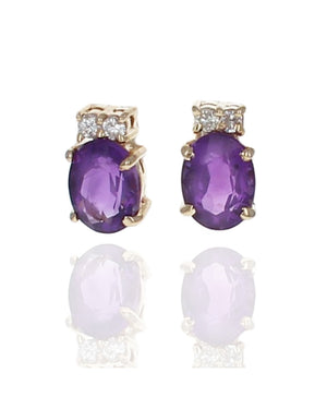 Oval Amethyst and Diamond Accent Stud Earrings