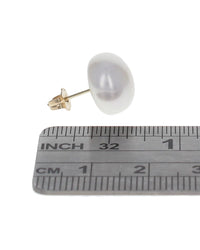 White Button Pearl Stud Earrings