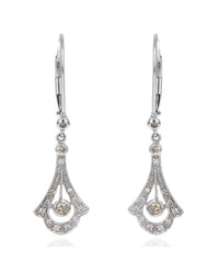 Diamond Milgrain Drop Earrings in White Gold
