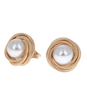 Bypass Circle Pearl Stud Earrings